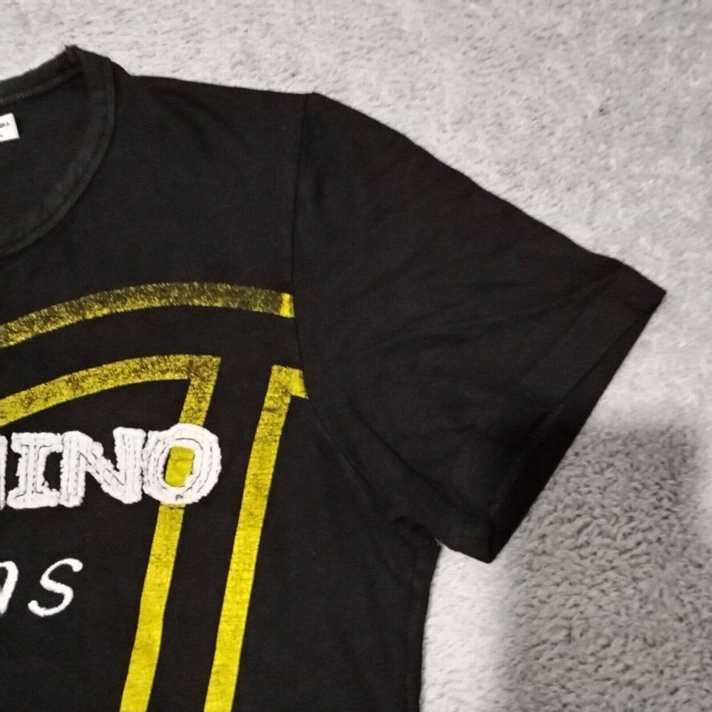 Vintage Moschino Jeans T Shirt Womens L Black Peace Embroidered Logo Graphic Top - Picture 6 of 14